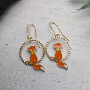 Gold-Tone Orange Fox Enamel Drop Earrings - Women Jewelry